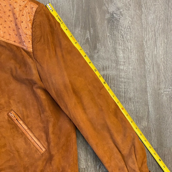 Mens XXL 46 Full Quill Ostrich Trim Leather Jacket France Buttercup Soft Suede - Picture 8 of 14